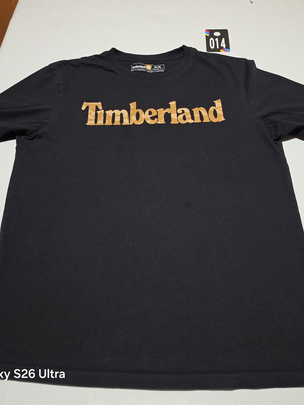 Timberland Men's Black T-Shirt with Tan Logo